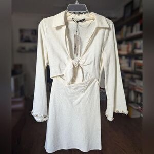 Zara Women's White and Cream Dress